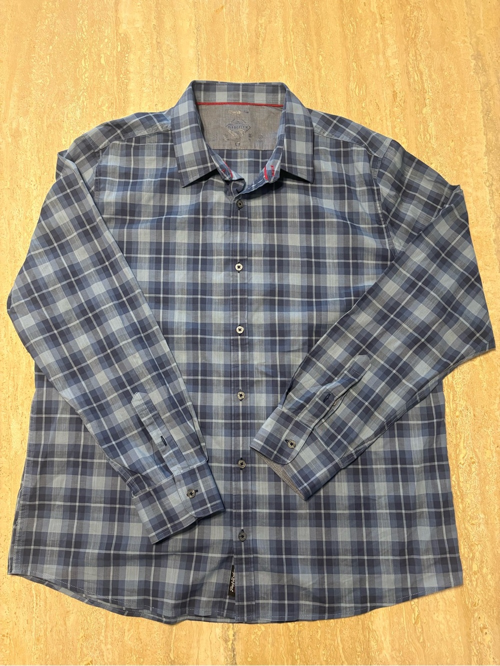 Flag & Anthem Madeflex Mens XL Blue Plaid Stretch Long Sleeve Button Down Shirt
